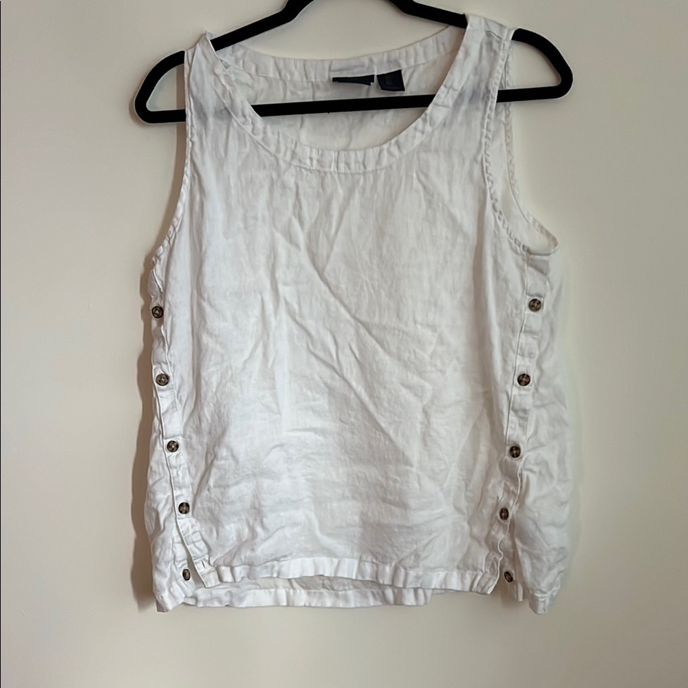 RACHEL Rachel Roy White Buttoned Relaxed Tank Top linen